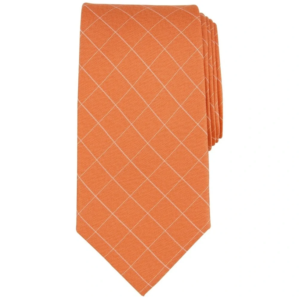 Michael Kors Mens Tie One Size Orange Parkwood Grid Silk Blend Necktie NWT